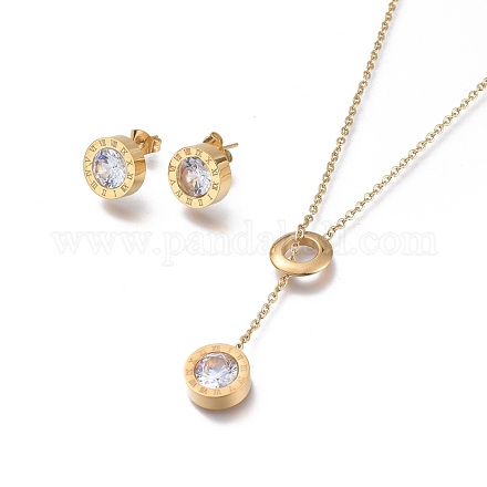 304 acero inoxidable diamante de imitación conjuntos de joyería SJEW-M097-04G-1