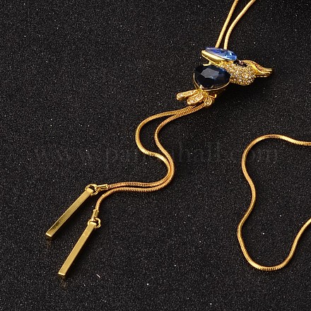 Toucan Long Adjustable Alloy Rhinestone Lariat Necklaces NJEW-F193-I01-G-1