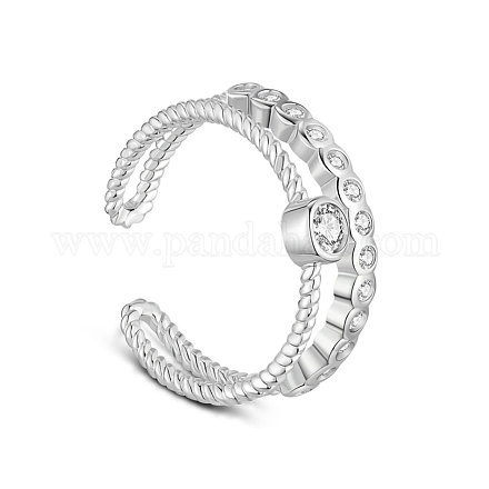 TINYSAND Rhodium Plated 925 Sterling Silver Cuff Rings TS-R431-S-1
