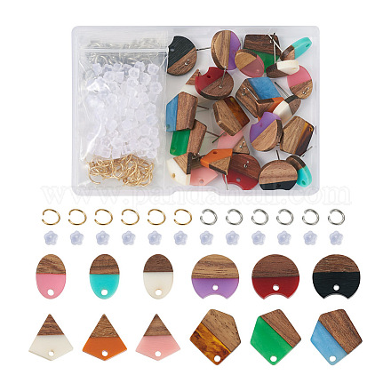 Cheriswelry diy 12 paires 12 style bicolore résine et bois de noyer boucles d'oreilles accessoires DIY-CW0001-35-1