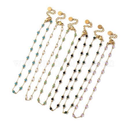 Halskette mit runden Gliederketten aus Glasperlen NJEW-M198-01G-1