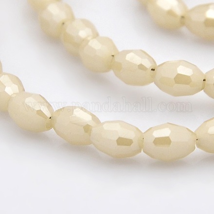 Pearl Luster Plated Imitation Jade Glass Faceted Rice Beads Strands GLAA-A030A-PL02-1