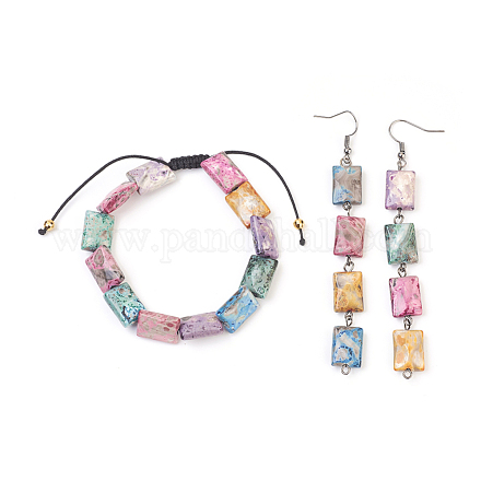 Natural Fire Agate Dangle Earrings and Braided Bracelets Sets SJEW-JS00975-1
