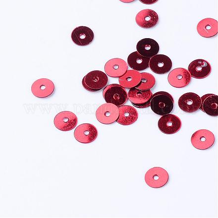 装飾品プラスチック製のpailletteビーズ  スパンコールビーズ  ディスク  暗赤色  6x0.2mm  穴：1mm  約30000個/500g PVC-R014-6mm-03-1