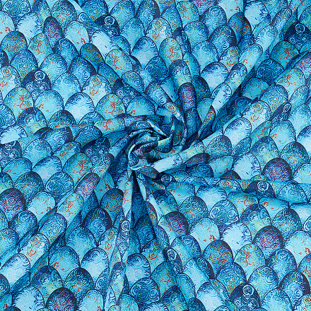 Fingerinspire tessuto a scaglie di sirena tessuto di cotone 39x57 pollice tessuto in poliestere blu profondo del mare tessuto con motivo a scaglie di pesce stampato a sirena panno per t-shirt DIY-WH0292-79B-1