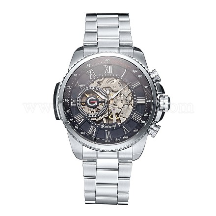 合金の腕時計ヘッド機械式時計  ステンレス製の時計バンド付き  ステンレス鋼色  220x20mm  ウォッチヘッド：51x52x14.5mm  ウオッチフェス：39mm WACH-L044-03A-1