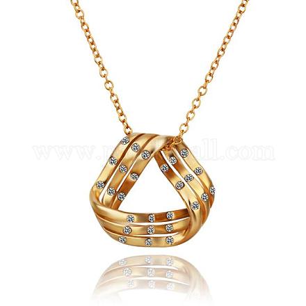 Real 18K Gold Plated Eco-Friendly Tin Alloy Czech Rhinestone Hollow Triangle Pendant Necklaces For Women NJEW-BB13931-G-1