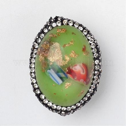 Oval Dyed Resin Gold Foil Beads RESI-K004-E-02-1