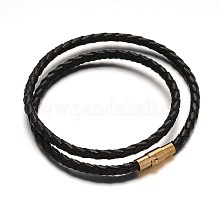 Braided Leather Two Wrap Bracelet Making BJEW-E273-22A-1