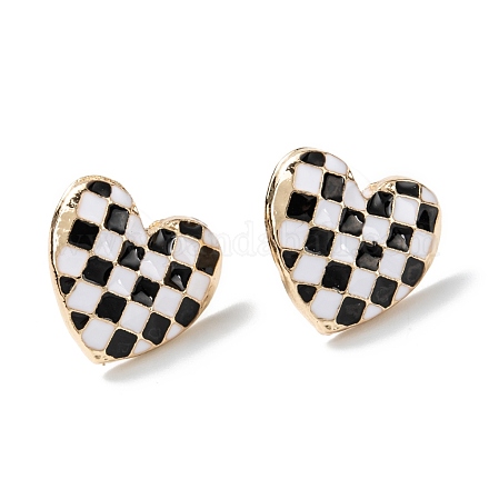 Pendientes de botón de corazón de tablero de ajedrez en blanco y negro EJEW-Z013-01LG-1