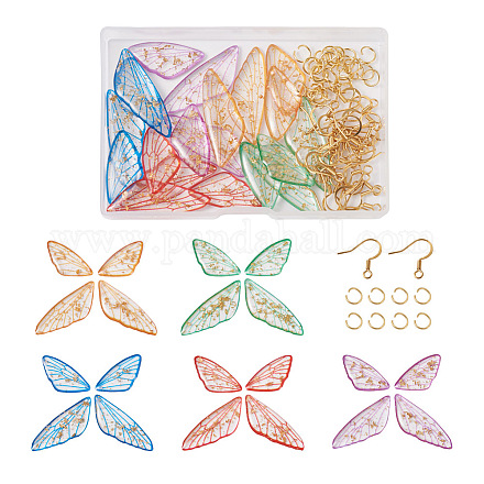 DIY蝶の羽のイヤリング作成キット  透明レジンペンダント含む  ステンレス鋼の丸カンとピアスフック304個  ミックスカラー  80個/箱 DIY-TA0003-73-1
