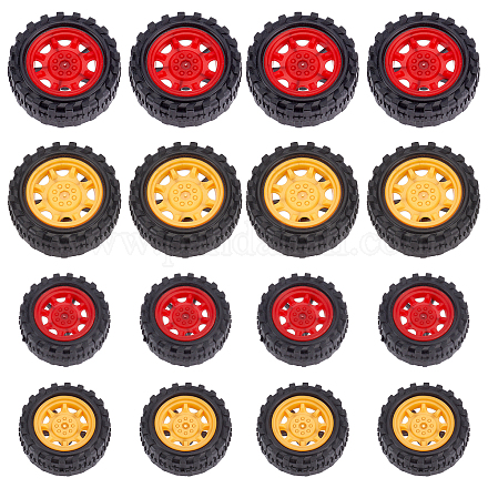 FINGERINSPIRE 16Pcs 2 Sizes Plastic Toy Wheel 2mm Dia Shaft Toys Car Wheel 30 & 37mm Red & Orange Toy Wheel Plastic RC Wheel Tires for DIY Toy RC Car Truck Boat Helicopter Model Part AJEW-FG0001-73-1