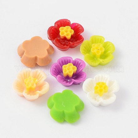 Mixed Color Flatback Resin Plum Blossom Flower Cabochons Scrapbooking Craft X-CRES-S241-M-1