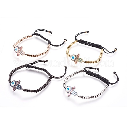 Bracelets tressés réglables en 304 acier inoxydable avec perles BJEW-L655-012-1