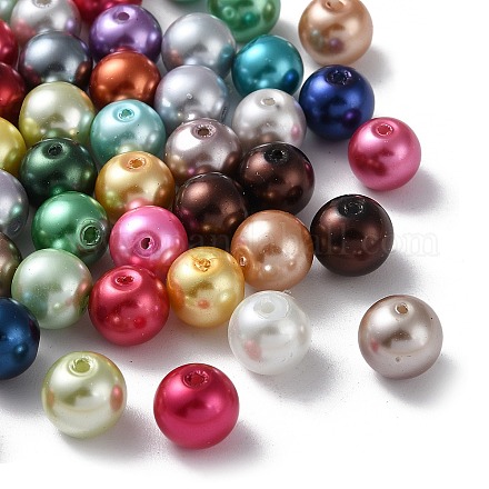 Backen gemalt pearlized Glasperlen runden Perle Stränge HY-Q004-10mm-M-1