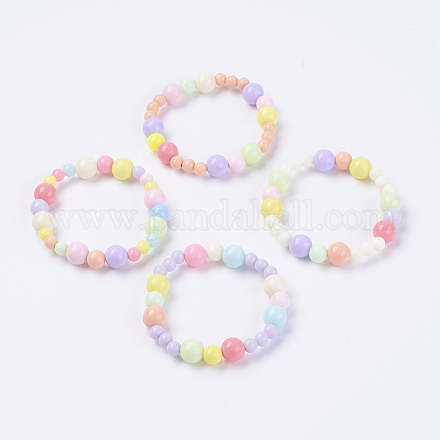 Solid Chunky Bubblegum Acrylic Ball Bead Kids Stretch Bracelets BJEW-JB03575-1