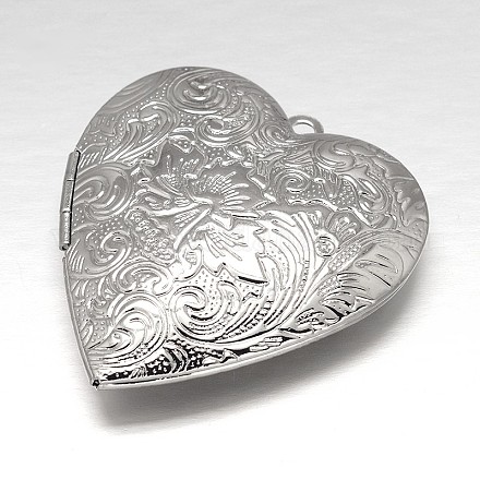 Carved Heart Rack Plating Brass Photo Locket Pendants KK-N0096-18P-LF-1