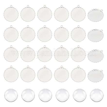 UNICRAFTALE 30 Sets Round Cabochon Pendant 316 Surgical Stainless Steel Blank Bezel Pendant Trays 25mm Cabochon Charm Settings Partern Edge Bezel Blanks Tray for Photo Pendant Craft Jewelry Making DIY-UN0004-21-1