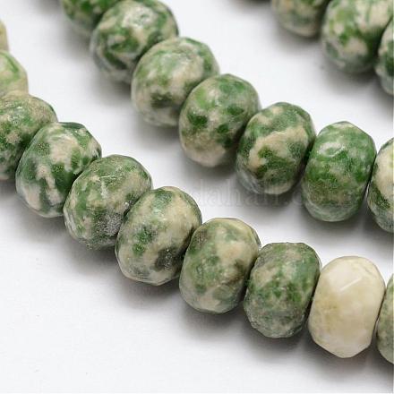 Facettierten natürlichen grünen Fleck Jaspis Rondelle Perlen Stränge G-K090-15-1
