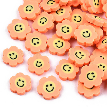 手作り樹脂クレイカボション  笑顔の花  オレンジ  9~10x9.5~10.5x2mm  約5750個/1000g CLAY-T016-32G-1