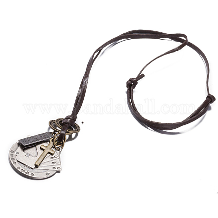Adjustable Men's Zinc Alloy Pendant and Leather Cord Lariat Necklaces NJEW-BB16019-B-1