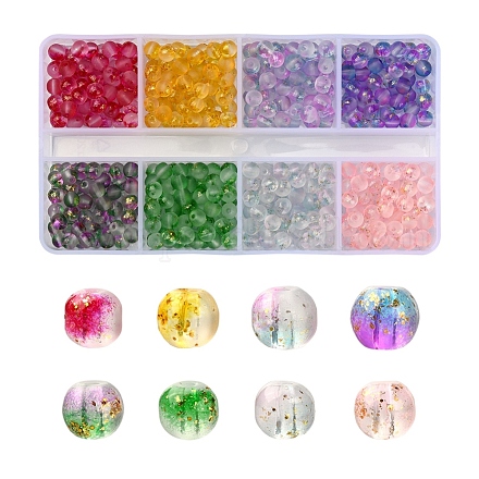 560Pcs 8 Colors Frosted Spray Painted Glass Beads Strands GLAA-YW0001-39-1