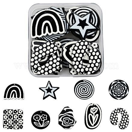 SUPERFINDINGS 20Pcs 10 Style Black and White 3D Printed Abstract Pattern Acrylic Pendants Opaque Acrylic Pendants Mix Shaped Modern Abstract Pendants for Necklace Earrings Jewelry Making SACR-FH0001-02-1