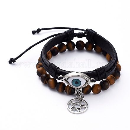 Bracelets à breloques extensibles et ensembles de bracelets en cuir de vachette BJEW-JB05287-1