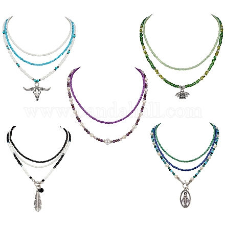 Овальный комплект ожерелий с подвесками из девственницы марии NJEW-SW00006-1