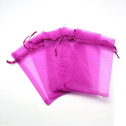 オーガンジーバッグ巾着袋  高密度  長方形  マゼンタ  15x10cm OP-T001-10x15-16-1