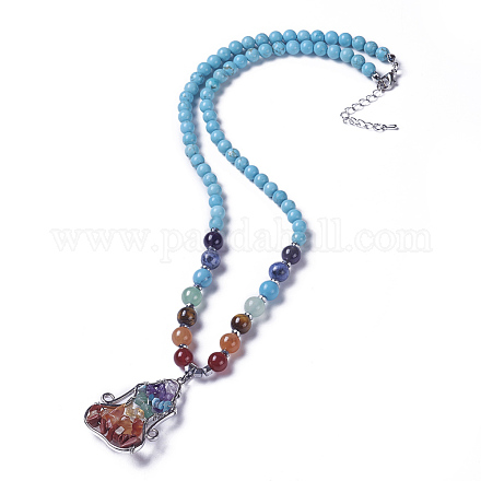 Natural & Synthetic Gemstone and Synthetic Turquoise Pendant Necklaces NJEW-G324-A10-1