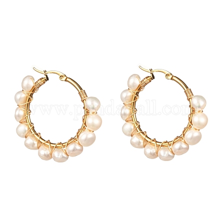 Anello di perle naturali orecchini a cerchio per donna ragazza EJEW-JE04685-02-1