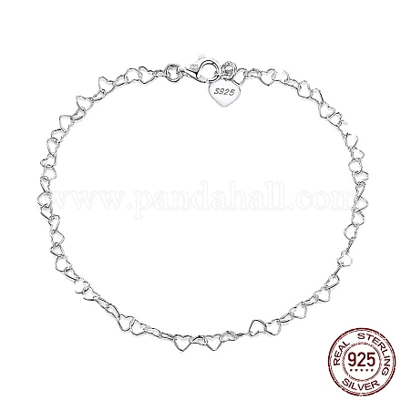 Cavigliere da donna con catena a maglie a forma di cuore in argento sterling placcato rodio AJEW-F162-008P-1