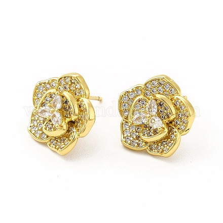 Rack Plating Brass Micro Pave Cubic Zirconia Stud Earrings for Women EJEW-H091-13G-1