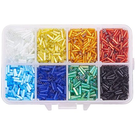 PandaHall 1 Box About 3500 Pcs 8 Colors Glass Bugle Seed Beads Tube Space Bead 6x1.8mm for Jewelry Making SEED-PH0008-03-1