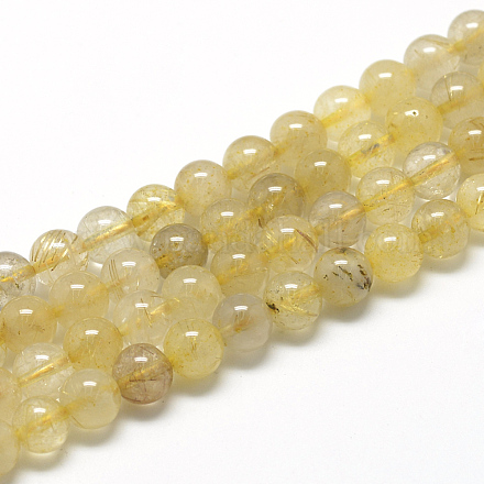 Chapelets de perles en quartz rutiles d'or naturel G-R446-10mm-12-1