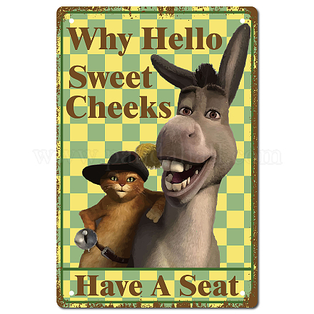 CREATCABIN Donkey Cat Why Hello Sweet Cheeks Sign Vintage Tin Signs Funny Metal Tin Sign Wall Art Garden House Plaque for Bathroom Kitchen Cafe Wall Halloween Christmas Decor AJEW-WH0157-458-1