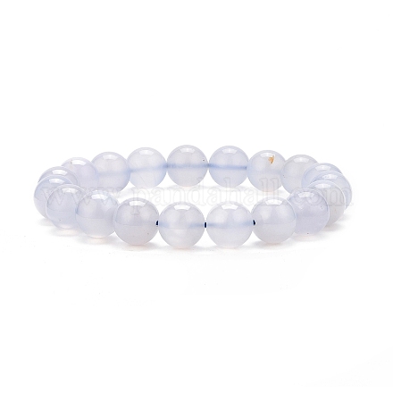 Натуральный синий халцедон круглый эластичный браслет из бисера для женщин BJEW-JB09088-1