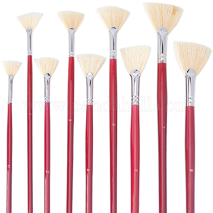 GORGECRAFT 9Pcs Fan Paint Brushes Set Artist Professional Fan Paintbrushes Bristle Hair Brushes with Dark Red Wooden Handle for Oil Acrylic Watercolor Painting Art Beginners Stationery Supplies AJEW-GF0004-56-1