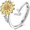 Adjustable Brass Rhinestone Rotating Cuff Rings, Letter & Sunflower, with Word You are My Sunshine, Fidget Spinner Ring for Calming Worry Meditation, Platinum & Light Gold, Letter V, Inner Diameter: 15~20mm