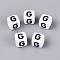 Opaque Acrylic Beads, Cube with Number, with Enamel, Black, Letter G, 7.5~8x7.5~8x8~8.5mm, Hole: 3.6~4mm, about 1200pcs/500g