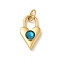 Ion Plating(IP) 304 Stainless Steel with Rhinestone Pendants, with Jump Ring, Real 14K Gold Plated, Heart Lock Charm, Indicolite, 20x11.5x6mm, Hole: 5x3mm