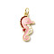 Brass Enamel Pendants, with Jump Rings, Real 18K Gold Plated, Sea Horse Charm, Pink, 19x10x2.5mm, Hole: 3mm