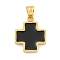 Ion Plating(IP) 304 Stainless Steel Pendants, with Enamel, Cross Charm, Golden, Black, 22x18x3mm, Hole: 6x4.5mm