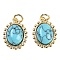 Synthetic Turquoise Oval Pendants, Brass Oval Charms with Jump Rings, Real 18K Gold Plated, 16x12x5mm, Hole: 3mm