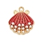 Alloy Enamel Pendants with Plastic Imitation Pearl, Shell Shape Charms, Red, 20.5x18x3mm, Hole: 1.8mm