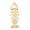Brass Big Pendants, Cadmium Free & Lead Free, Fishbone, Real 18K Gold Plated, 84x32.5x6.5mm, Hole: 4mm
