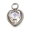 304 Stainless Steel with Rhinestone Pendants, Heart, Crystal, 9.5x6.5x4.5mm, Hole: 1.6mm