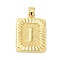 Rack Plating Brass Pendants, Long-Lasting Plated, Lead Free & Cadmium Free, Square with Letter Charms, Letter I, 24x17x2.5mm, Hole: 4x3.5mm