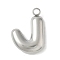 304 Stainless Steel Initial Pendants, Ion Plating(IP), Stainless Steel Color, Letter J, 16~18x6~18x3mm, Hole: 1.8mm